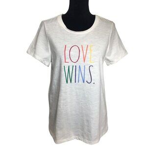 Rae Dunn Rainbow LOVE WINS Short Sleeve Tee in White - Sz L - New